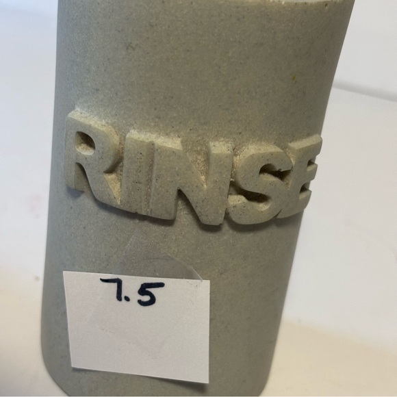 Bathroom Tumbler Glass (like stoneware) 4” Tall Sage/Gray says RINSE Like New - Picture 6 of 7